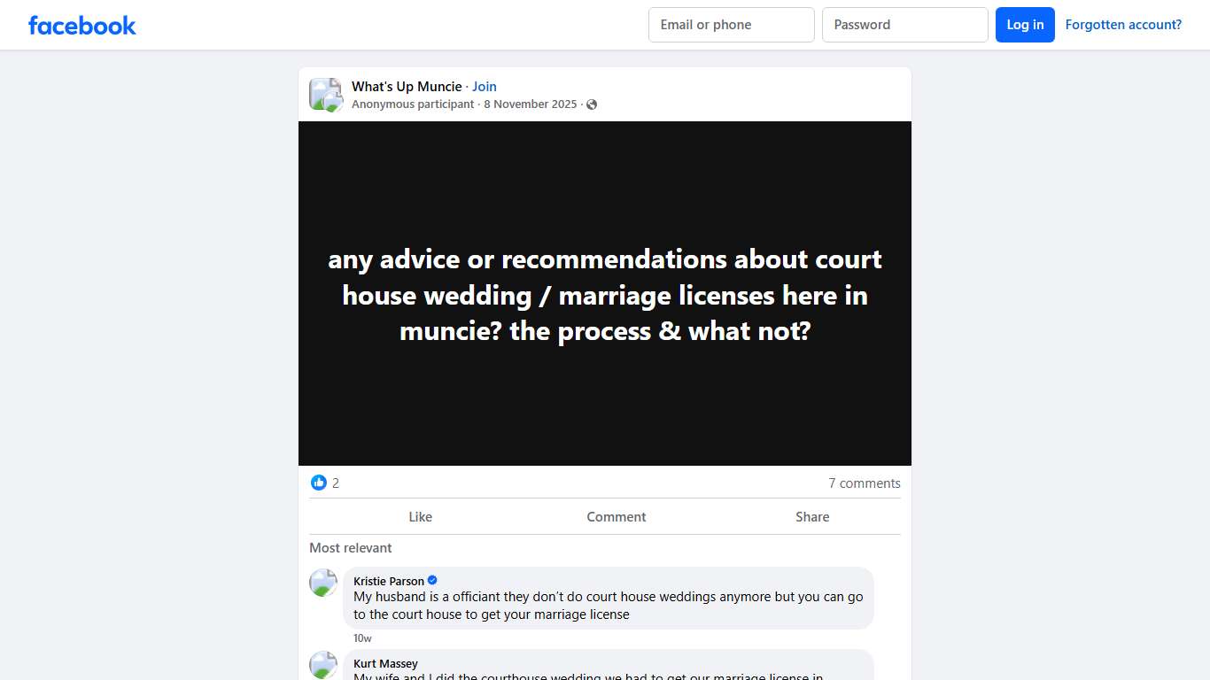 What's Up Muncie any advice or recommendations about court house wedding / marriage licenses here in muncie Facebook
