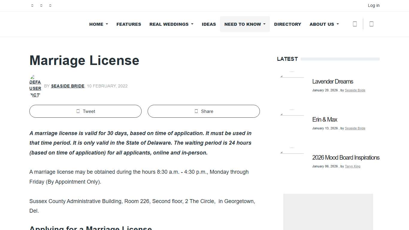 Marriage License Delaware Seaside Bride