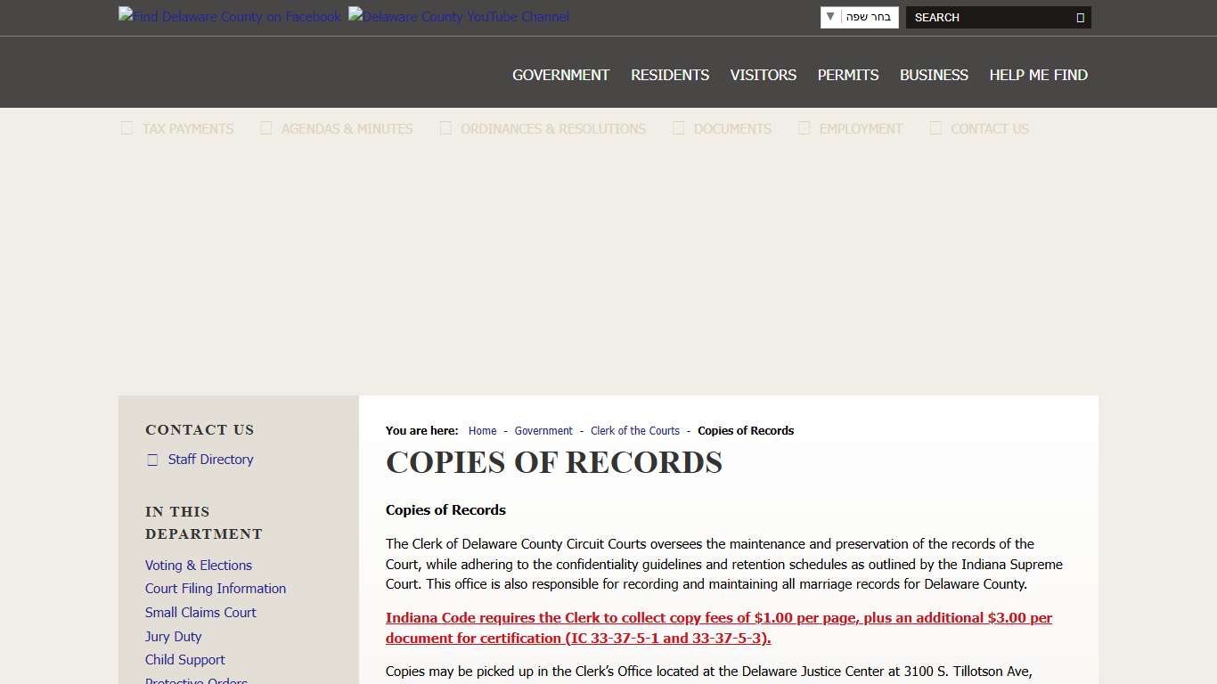 Delaware County, IN / Copies of Records
